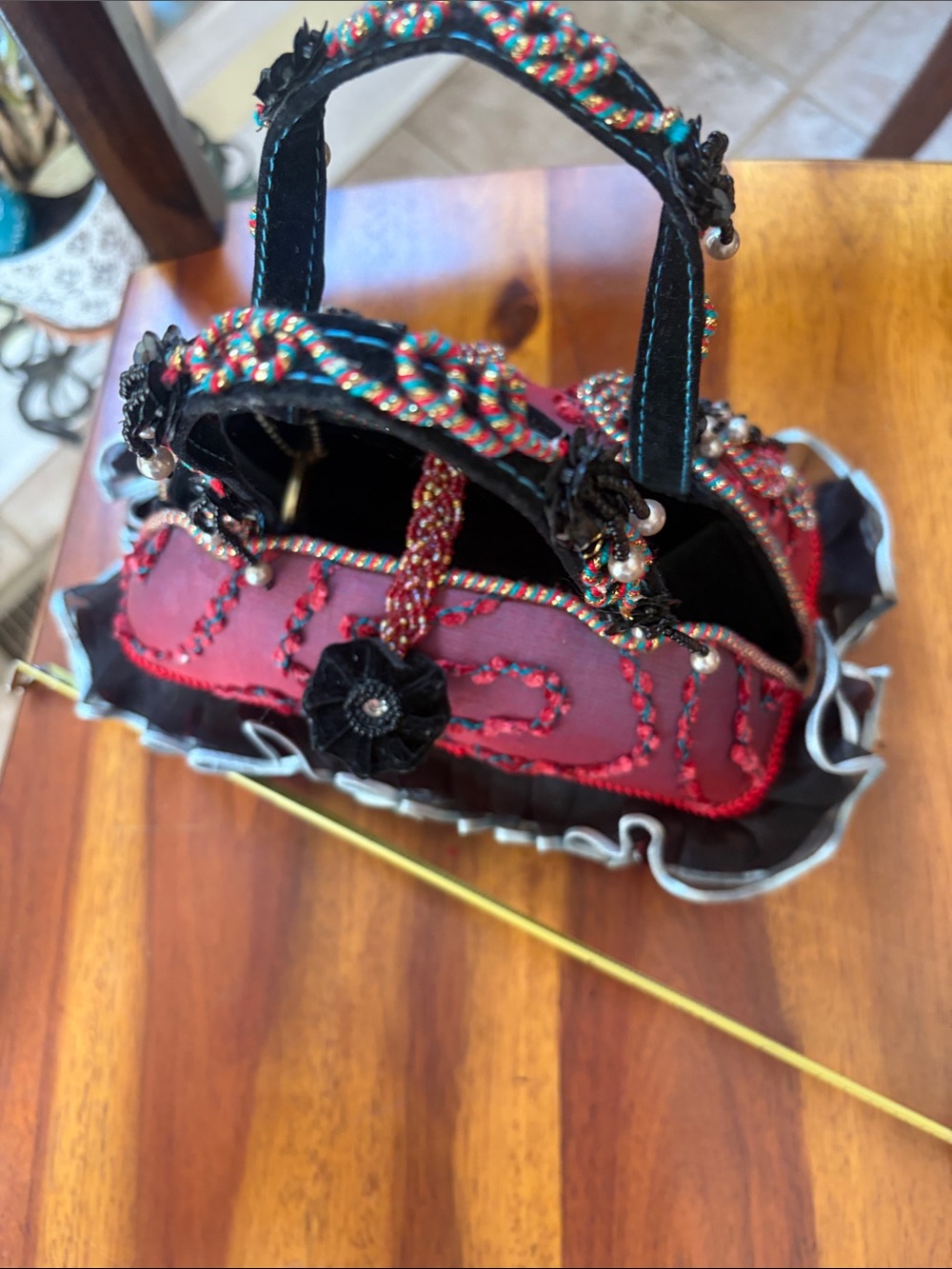 Mary Frances Embellished Red & Black Women's Handbag - Picture 10 of 14